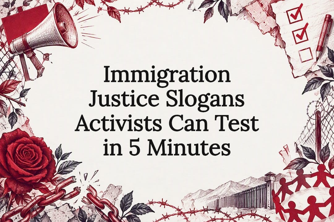 Immigration justice slogan title card