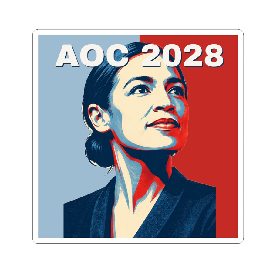AOC 2028 Sticker, Alexandria Ocasio-Cortez , Retro Campaign Poster Political Sticker, Vote Blue Democrat Liberal Anti-Trump Laptop Sticker