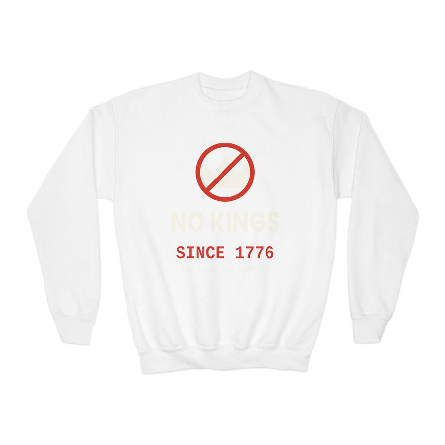 No Kings Since 1776 Youth Crewneck Sweatshirt | Revolutionary Graphic